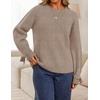 ZESICA Womens Fall Cute Bow Cable Knit Pullover Cozy Sweaters(Camel)