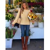 ZESICA Womens Fall Cute Bow Cable Knit Pullover Cozy Sweaters(Light Yellow)