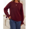 ZESICA Womens Fall Cute Bow Cable Knit Pullover Cozy Sweaters(Wine)