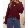 ZESICA Womens Fall Cute Bow Cable Knit Pullover Cozy Sweaters(Wine)