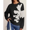 ZESICA Women’s Fall Floral Oversized Sweaters 2026 Cozy Pullover Tops(Black)