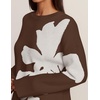 ZESICA Women’s Fall Floral Oversized Sweaters 2026 Cozy Pullover Tops(Brown)