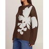 ZESICA Women’s Fall Floral Oversized Sweaters 2026 Cozy Pullover Tops(Brown)
