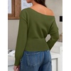 ZESICA Women’s Fall Off Shoulder Cinched Waist Cropped Sweaters Trendy(Armygreen)