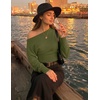 ZESICA Women’s Fall Off Shoulder Cinched Waist Cropped Sweaters Trendy(Armygreen)
