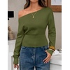 ZESICA Women’s Fall Off Shoulder Cinched Waist Cropped Sweaters Trendy(Armygreen)