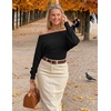 ZESICA Women’s Fall Off Shoulder Cinched Waist Cropped Sweaters Trendy(Black)
