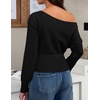 ZESICA Women’s Fall Off Shoulder Cinched Waist Cropped Sweaters Trendy(Black)