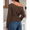 ZESICA Women’s Fall Off Shoulder Cinched Waist Cropped Sweaters Trendy(Brown)