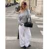 ZESICA Women’s Fall Off Shoulder Cinched Waist Cropped Sweaters Trendy(Gray)
