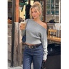 ZESICA Women’s Fall Off Shoulder Cinched Waist Cropped Sweaters Trendy(Gray)