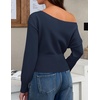 ZESICA Women’s Fall Off Shoulder Cinched Waist Cropped Sweaters Trendy(Navy)