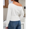 ZESICA Women’s Fall Off Shoulder Cinched Waist Cropped Sweaters Trendy(White)