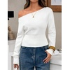 ZESICA Women’s Fall Off Shoulder Cinched Waist Cropped Sweaters Trendy(White)
