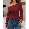 ZESICA Women’s Fall Off Shoulder Cinched Waist Cropped Sweaters Trendy(Wine)