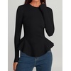 ZESICA Womens Fall Ruffle Peplum Sweaters Cropped Pullover Tops(Black)