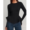 ZESICA Womens Fall Ruffle Peplum Sweaters Cropped Pullover Tops(Black)