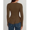 ZESICA Womens Fall Ruffle Peplum Sweaters Cropped Pullover Tops(Brown)