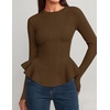 ZESICA Womens Fall Ruffle Peplum Sweaters Cropped Pullover Tops(Brown)