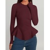 ZESICA Womens Fall Ruffle Peplum Sweaters Cropped Pullover Tops(Burgundy)
