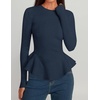 ZESICA Womens Fall Ruffle Peplum Sweaters Cropped Pullover Tops(Navy)