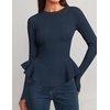 ZESICA Womens Fall Ruffle Peplum Sweaters Cropped Pullover Tops(Navy)