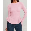 ZESICA Womens Fall Ruffle Peplum Sweaters Cropped Pullover Tops(Pink)