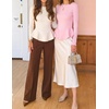 ZESICA Womens Fall Ruffle Peplum Sweaters Cropped Pullover Tops(Pink)