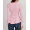 ZESICA Womens Fall Ruffle Peplum Sweaters Cropped Pullover Tops(Pink)