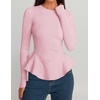 ZESICA Womens Fall Ruffle Peplum Sweaters Cropped Pullover Tops(Pink)