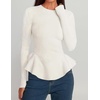 ZESICA Womens Fall Ruffle Peplum Sweaters Cropped Pullover Tops(White)