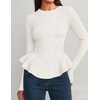 ZESICA Womens Fall Ruffle Peplum Sweaters Cropped Pullover Tops(White)