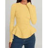 ZESICA Womens Fall Ruffle Peplum Sweaters Cropped Pullover Tops(Yellow)