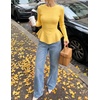 ZESICA Womens Fall Ruffle Peplum Sweaters Cropped Pullover Tops(Yellow)