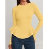 ZESICA Womens Fall Ruffle Peplum Sweaters Cropped Pullover Tops(Yellow)