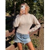 ZESICA Women’s Fall Sweaters Crewneck Cinched Waist Pullover Tops(Apricot)
