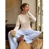 ZESICA Women’s Fall Sweaters Crewneck Cinched Waist Pullover Tops(Apricot)