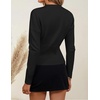 ZESICA Women’s Fall Sweaters Crewneck Cinched Waist Pullover Tops(Black)