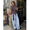 ZESICA Women’s Fall Sweaters Crewneck Cinched Waist Pullover Tops(Greytaupe)