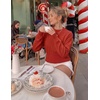 ZESICA Women’s Fall Sweaters Crewneck Cinched Waist Pullover Tops(Red)