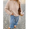 ZESICA Women’s Fall Sweaters Oversized Mock Neck Cable Knit Outfits(Apricot)