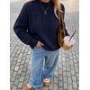 ZESICA Women’s Fall Sweaters Oversized Mock Neck Cable Knit Outfits(Navy)
