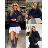 ZESICA Women’s Fall Sweaters Oversized Mock Neck Cable Knit Outfits(Navy)