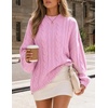 ZESICA Women’s Fall Sweaters Oversized Mock Neck Cable Knit Outfits(Pink)