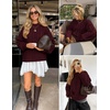 ZESICA Women’s Fall Sweaters Oversized Mock Neck Cable Knit Outfits(Wine)