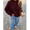 ZESICA Women’s Fall Sweaters Oversized Mock Neck Cable Knit Outfits(Wine)