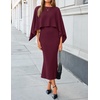 ZESICA Women’s Fall Two Piece Outfits Shawl Poncho Sweater Bodycon Dresses(Burgundy)