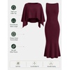 ZESICA Women’s Fall Two Piece Outfits Shawl Poncho Sweater Bodycon Dresses(Burgundy)