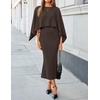 ZESICA Women’s Fall Two Piece Outfits Shawl Poncho Sweater Bodycon Dresses(Coffee)