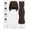 ZESICA Women’s Fall Two Piece Outfits Shawl Poncho Sweater Bodycon Dresses(Coffee)